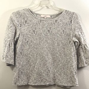 Loft Floral Lace Bell Sleeve Top (Small)